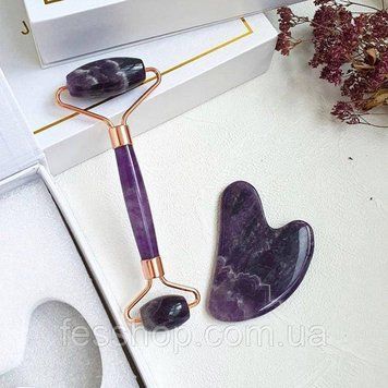Ролик и скребок ГуаШа Аметист JADE ROLLER c фирменной коробкой 1275070553 фото